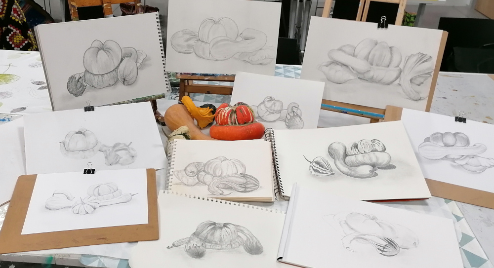 dessins au fusain lors d'un atelier adultes les papillons apprivoises