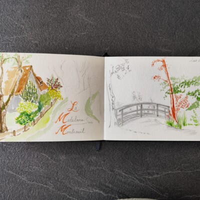 gros plan vadrouilles croquées à la mer carnet et pinceau palette d'aquarelle stages carnets de voyage 2