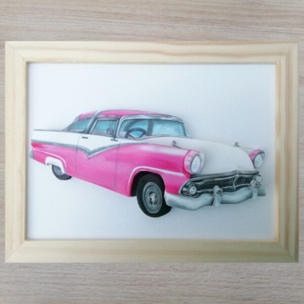 kit créatif 3d voiture ancienne cadre naturel Cadillac rose ancienne américaine kit creatif 3d voiture ancienne cadre naturel cadillac rose