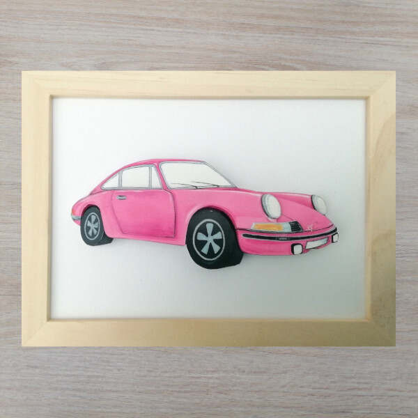 kit créatif 3d cadre naturel porshe rose voiture ancienne des années soixante kit creatif 3d cadre naturel porshe rose voiture ancienne