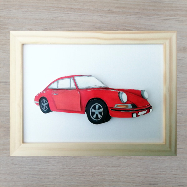 kit 3d DIY cadre porsche rouge voiture ancienne cadre naturel kit 3d DIY cadre porsche rouge ancienne cadre naturel
