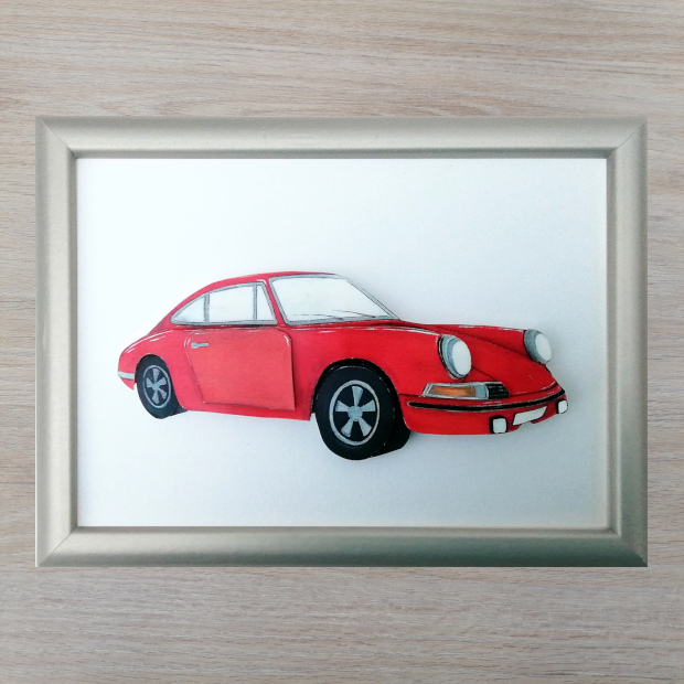 kit creatif 3d cadre argente voiture ancienne porsche rouge