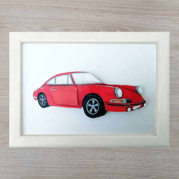 Kit créatif 3D voiture Porsche rouge 911 cadre blanc
