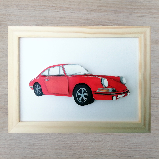 kit 3d DIY cadre porsche rouge ancienne cadre naturel