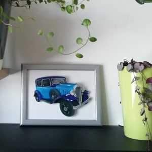 vielle voiture rosalie bleu cadre argenté 3d kit lespapillonsapprivoises