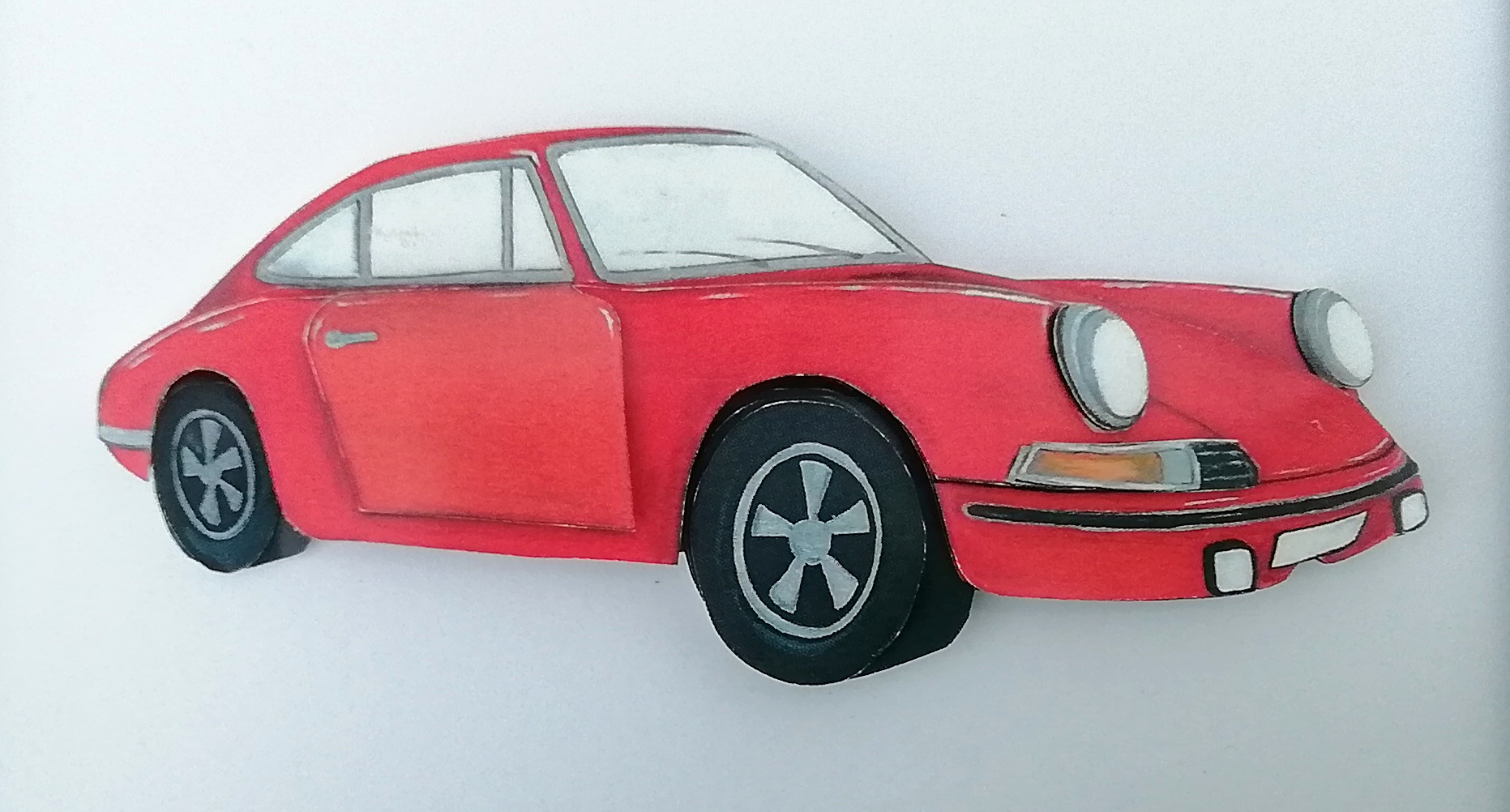 porsche rouge dessinée qui est mise ne relief voiture ancienne et retro 911 lespapillonsapprivoises